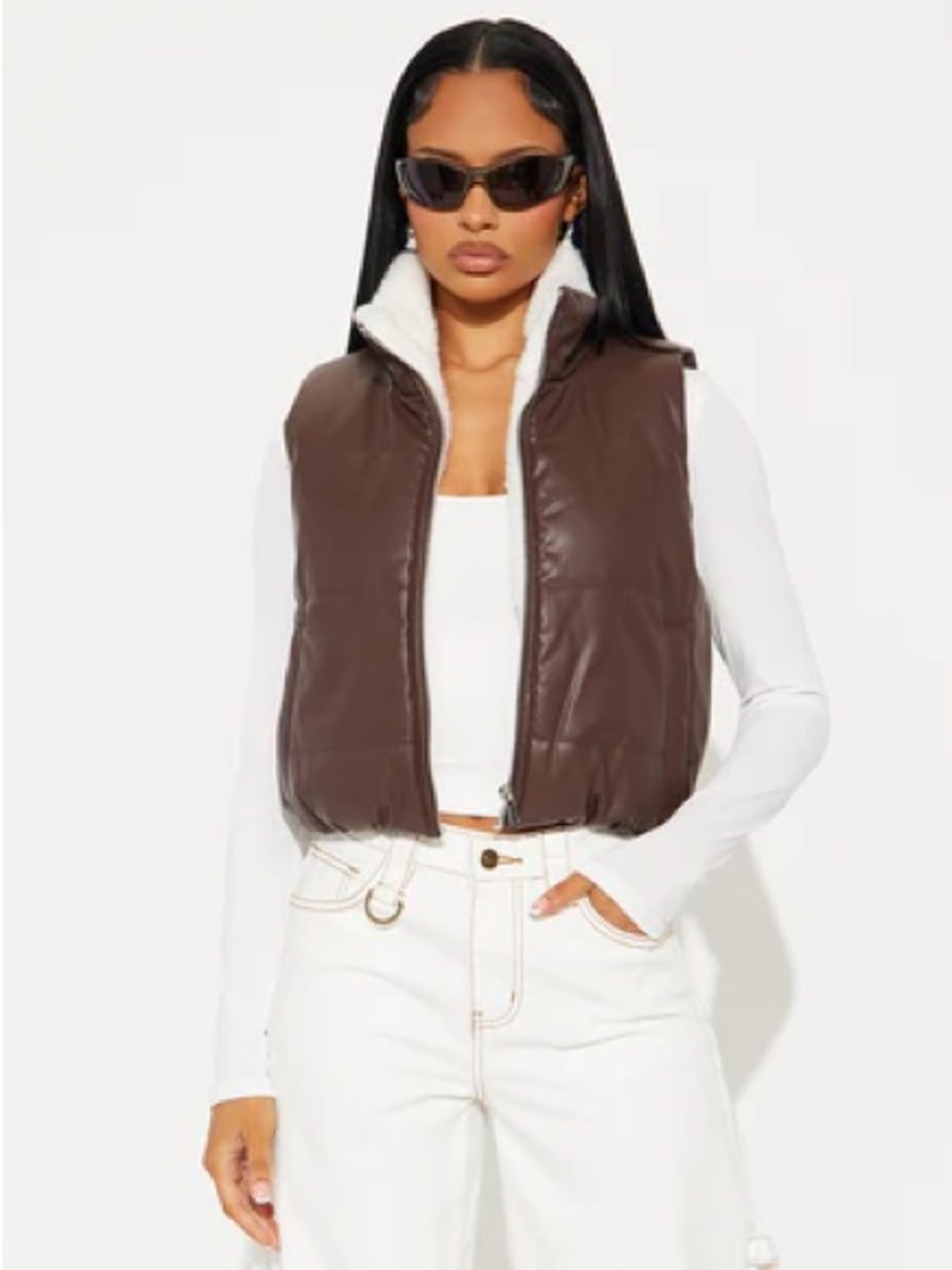 City Vibes Faux-Leather Sherpa Puffer Vest NEW 🏷️